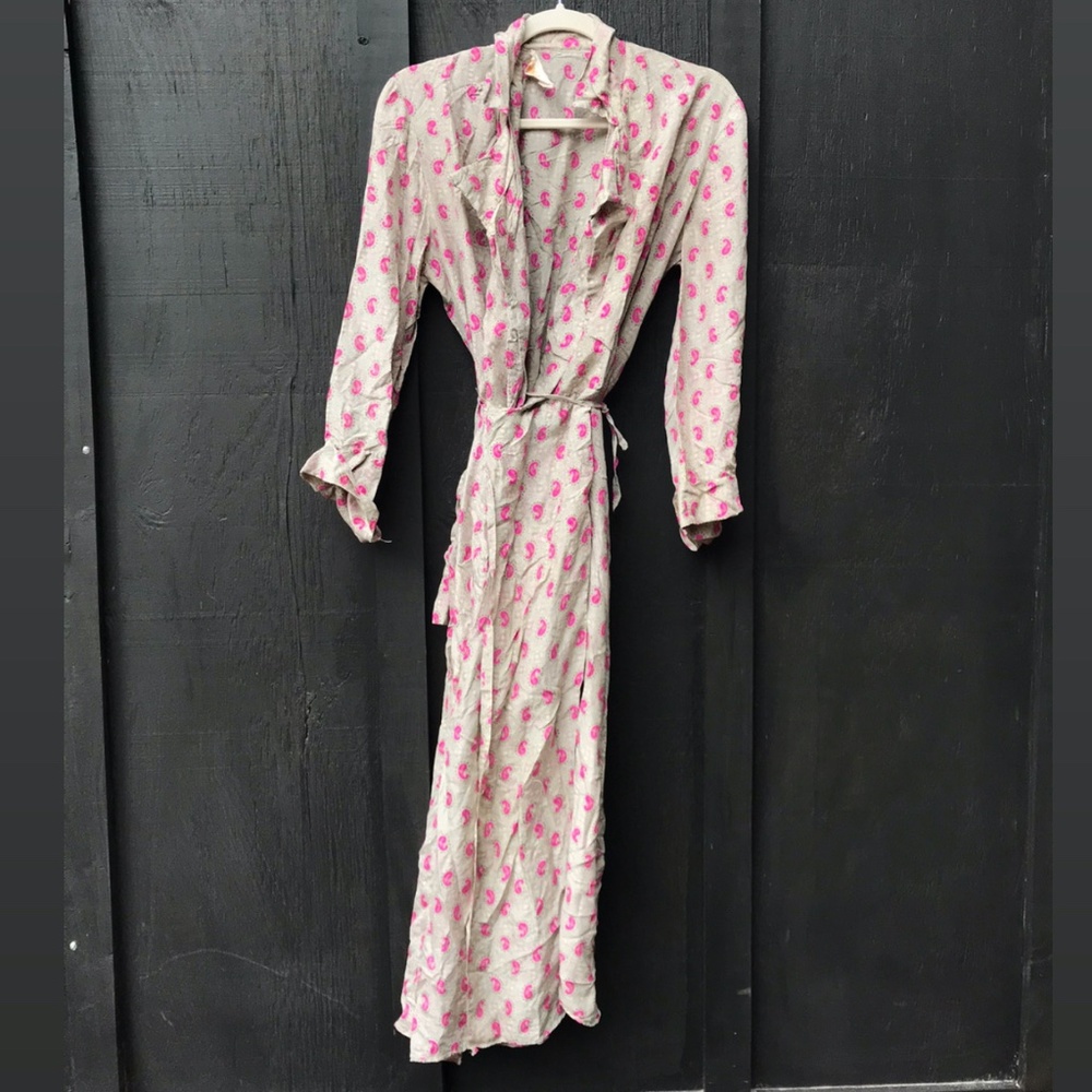 saks fifth silk maxi long sleeve wrap dress